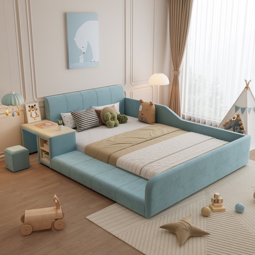 Polsterbett 140x200 samt - samt, blau